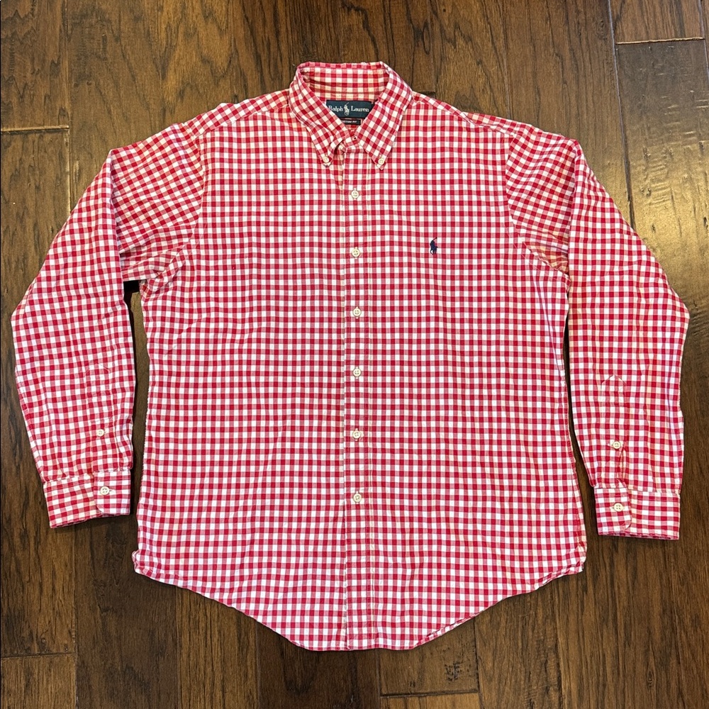 Ralph Lauren Red Plaid Custom Fit Long Sleeve Button Down sz L